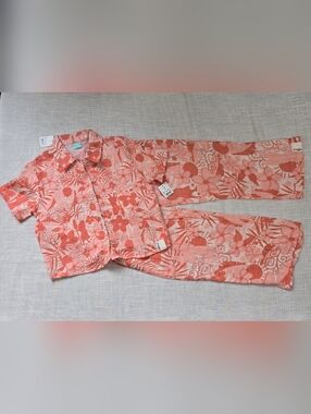 Girls Mad Engine Moana 2 Cotton Coral Floral Button Shirt & Pant Pyjama NWT Sz 8